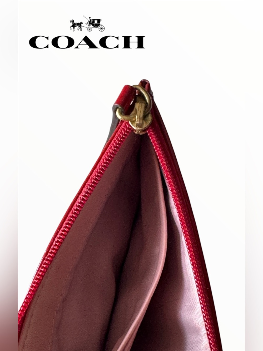 🛍️SALE🛍️ Coach Red Shiny Patent Leather Key Ring Zipper Card Wristlet / Wallet - Picture 5 of 7